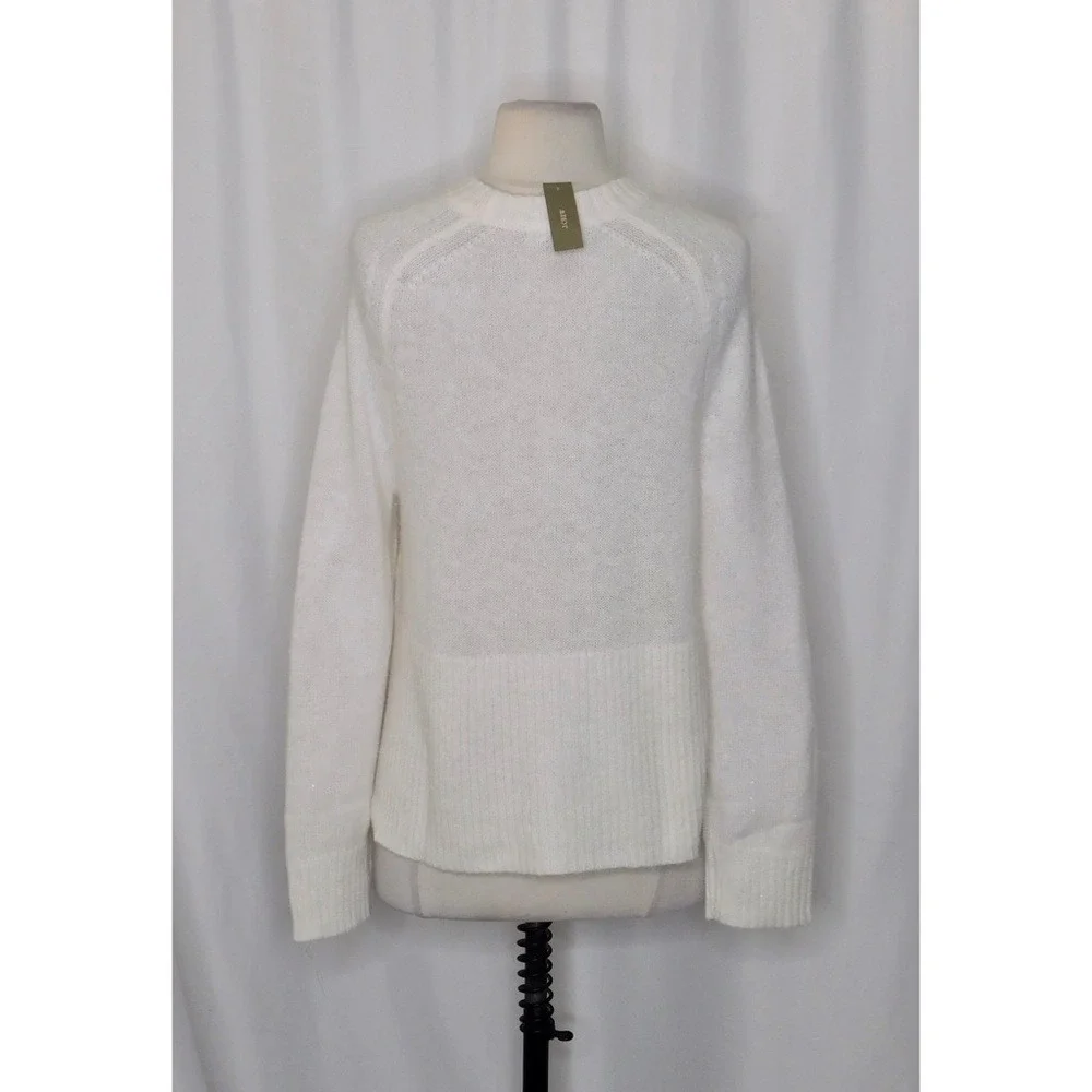 NWT!! J. CREW High Rib Pullover Sweater Wool Alpaca Solid‎ Ivory Minimalist XXS